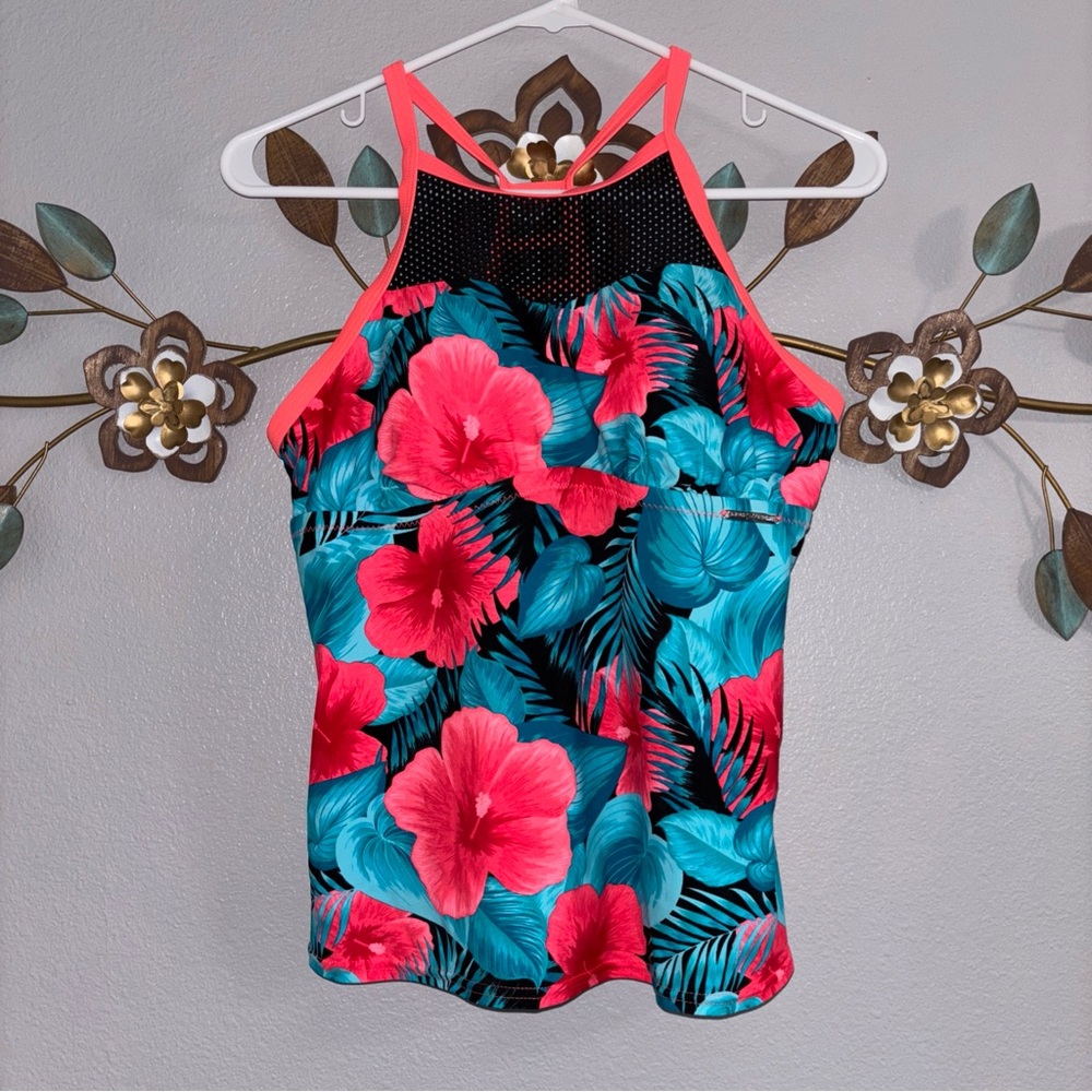 Zeroxposur Womens Size Medium Black Melon Floral Tankini Top